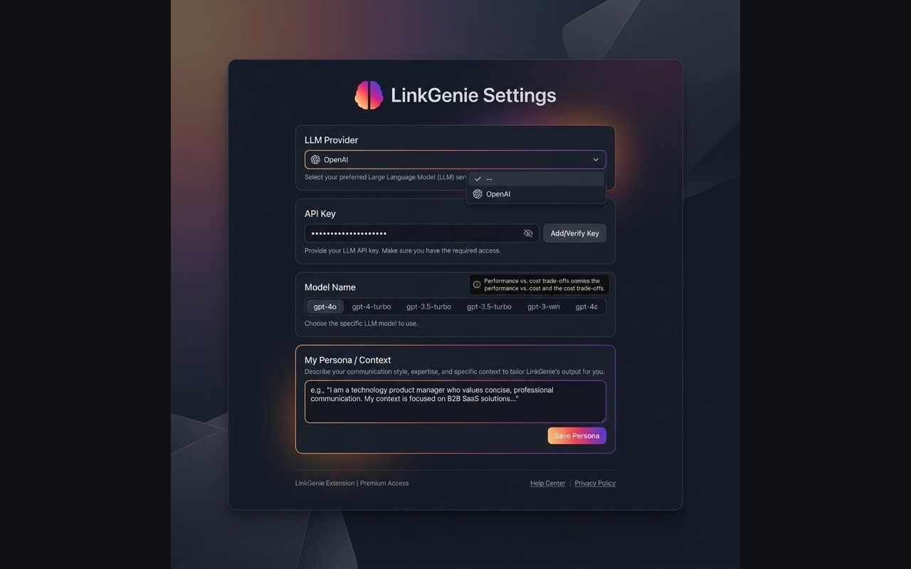 LinkGenie Options Settings